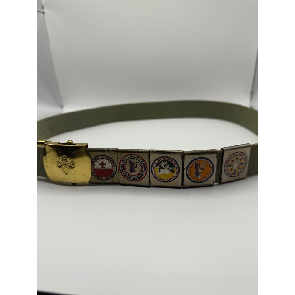 Vintage Boy Scouts BSA Web Belt Brass Buckle National Jamboree Sliders 1950-1960